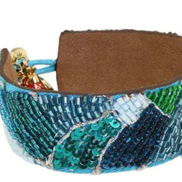 DISNEY COUTURE POCAHONTAS LEATHER/BEADED 14KT GP CHARM BRACELET (HANDMADE)**NEW! - Picture 2 of 6